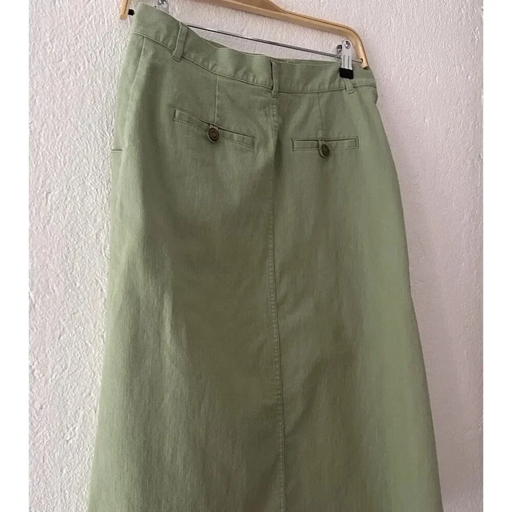 Christopher & Banks Women's Green Stretch Button Front Knee Length Skirt Size 4 - Picture 12 of 15